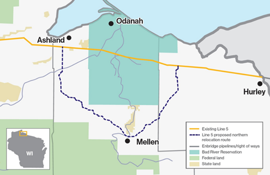 close-up of the Wisconsin portion of the proposed replacement pipeline location