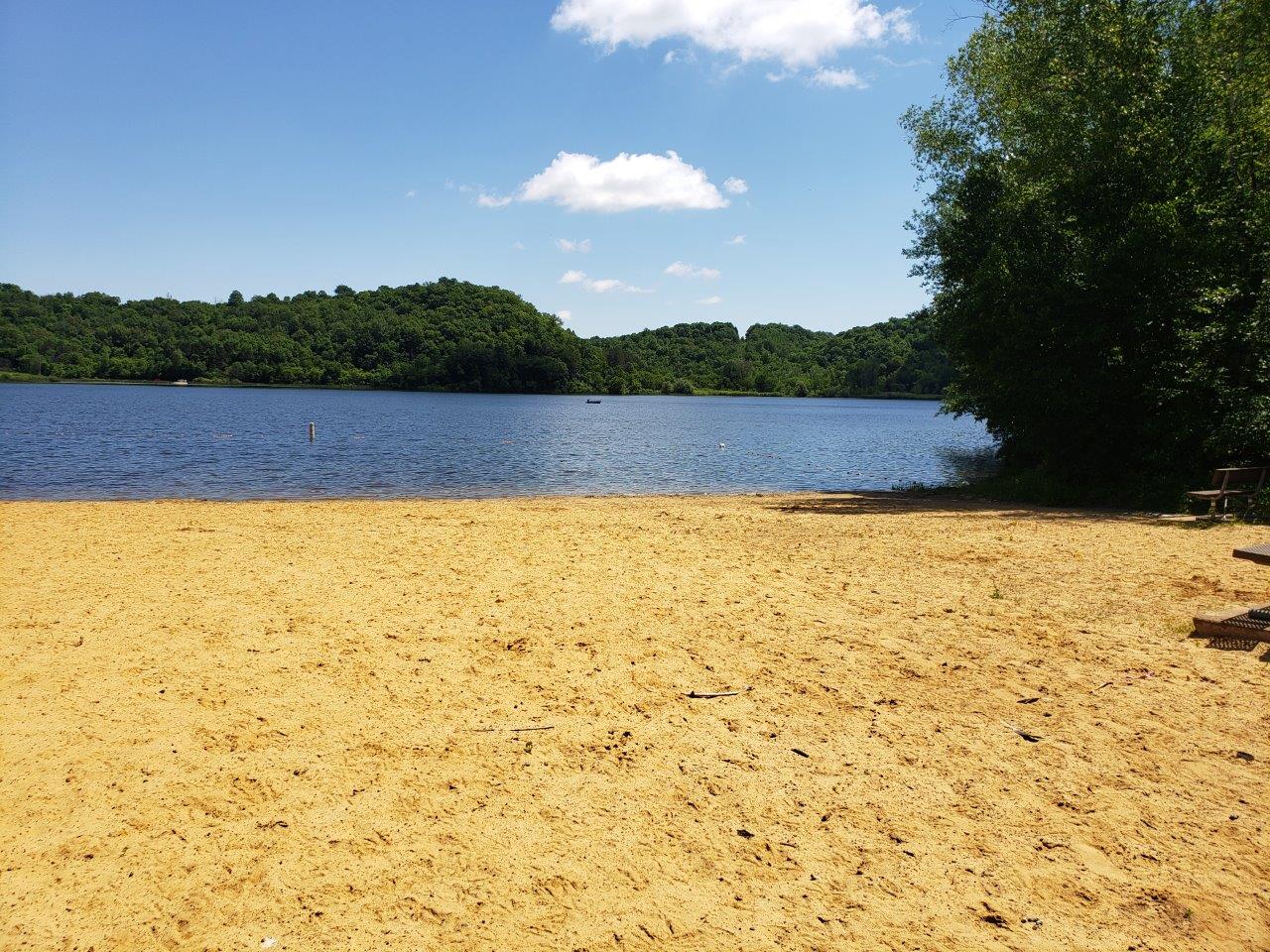 A beach with sand 